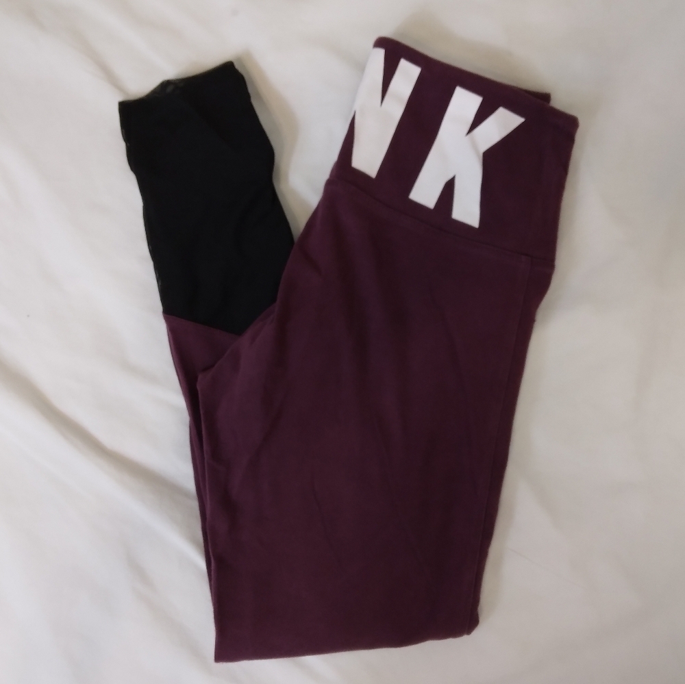 Pink VICTORIA'S SECRET Yoga Pants Sheer Mesh Strappy Ankle Leggings